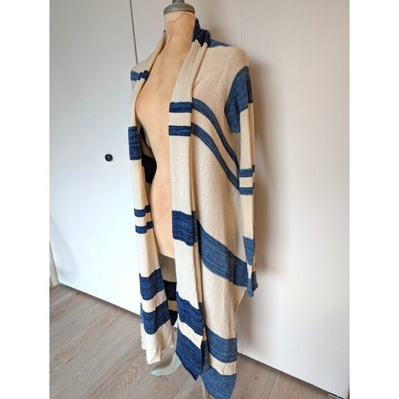 Ralph Lauren Women's Cotton Silk Knit Striped Open Shawl Long Cardigan Size Larg - Picture 1 of 14